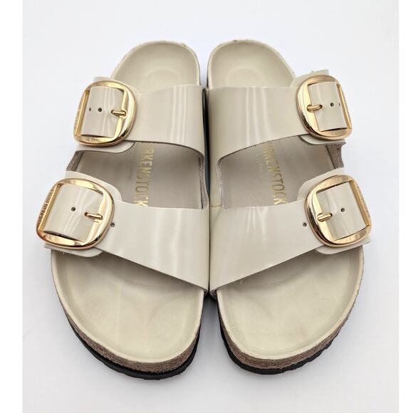 Birkenstock Arizona Big Buckle Leather Sandals High Shine Ecru Sz US W9/M7 EU40 - Picture 12 of 12